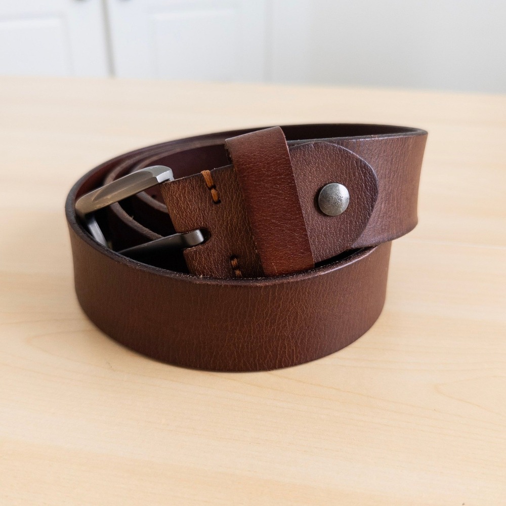 Mens Leather Belt Size 46 Brown Gunmetal Buckle Heritage Preppy Office Classic - Picture 3 of 6